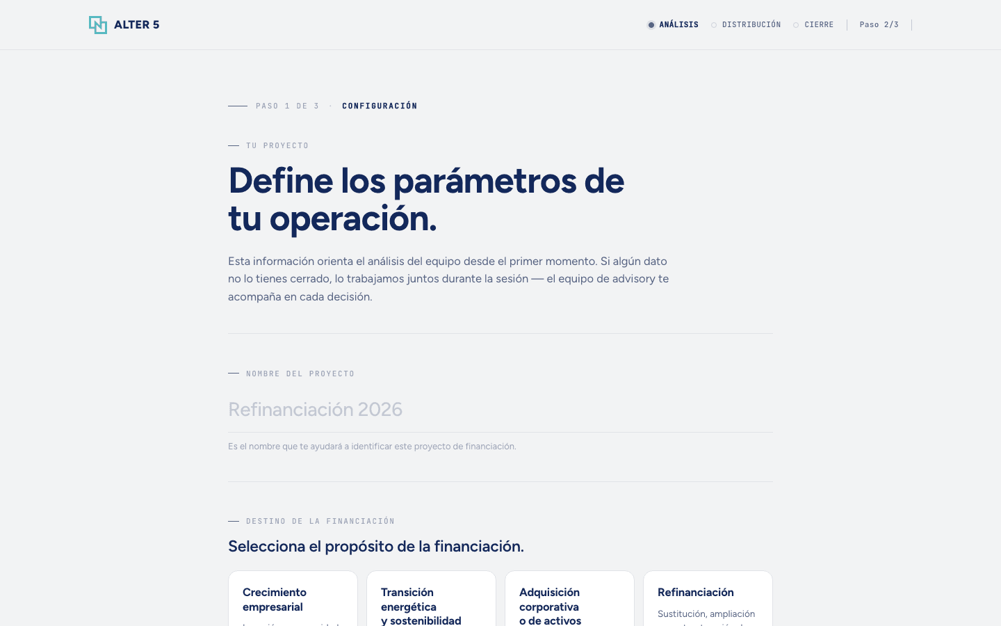 Debt Advisor de Alter5 — parámetros de la operación