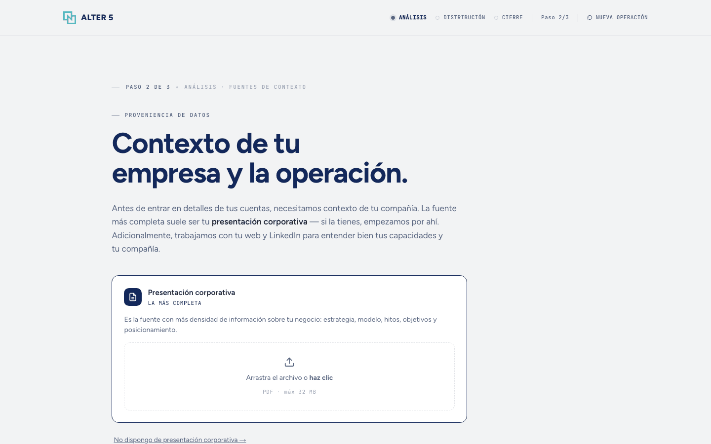 Debt Advisor de Alter5 — subida de documentación
